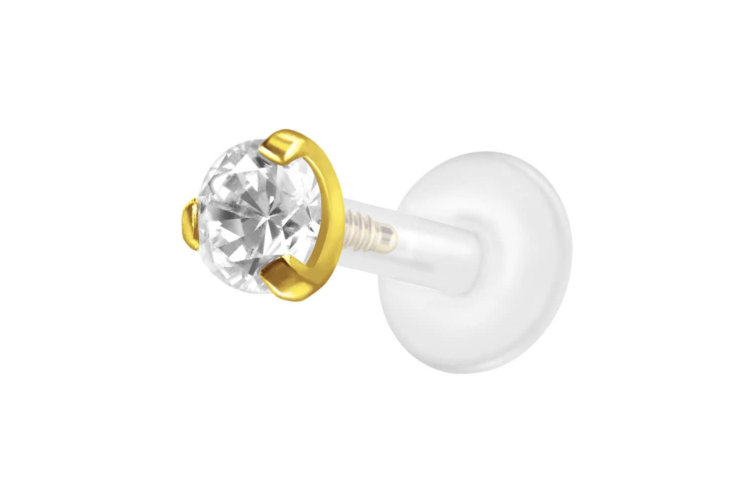 PTFE Labret Piercing mit Innengewinde + Titan-Aufsatz EINGEFASSTER KRISTALL